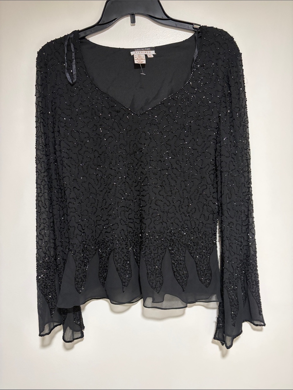 NWOT- Black Beaded V-Neck Evening Top - Evening Evoke